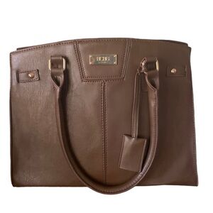 BCBG Paris Vintage Style Brown Structured Satchel Tote Bag - Gold Hardware